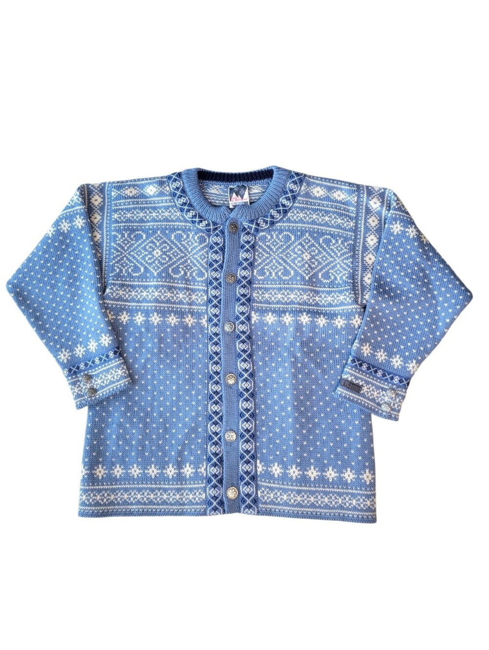 Dale of Norway Fair Isle Cardigan Pure Wool Blue Nordic Women's Size XS